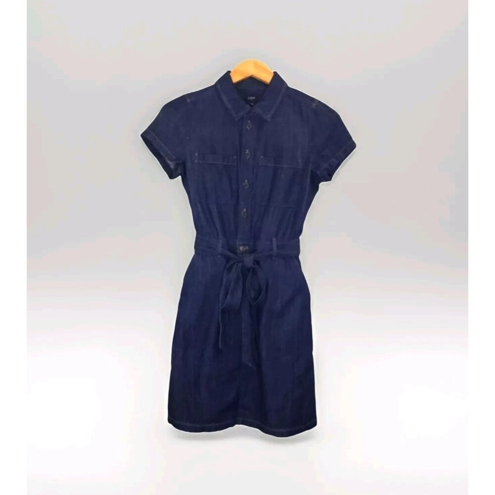 J. Crew Factory Denim Utility Mini Dress in Blue Rinse Size 00 Belted Casual NWT